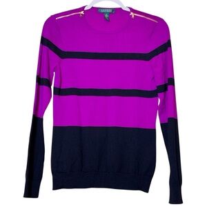 Lauren Ralph Lauren Black & Purple Sweater with Gold Zippers on Shoulders
